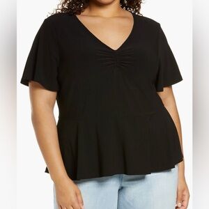 Halogen Elegant Black V-Neck Top plus size